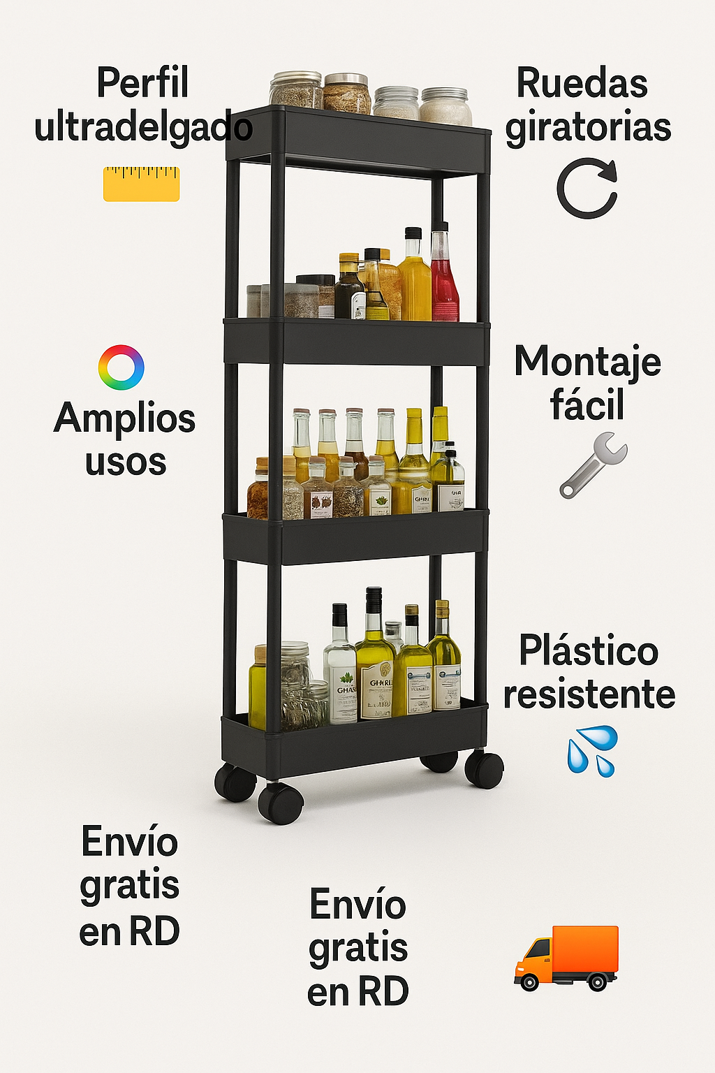 ESTANTE / CARRITO DE COCINA 4 NIVELES EspacioPro RD