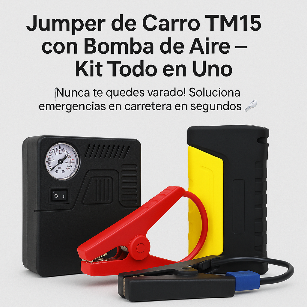 JUMPER DE VEHICULO TM15 + BOMBA DE AIRE KIT TODO EN UNO AutoRescue Pro
