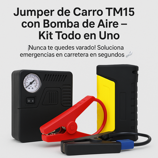 JUMPER DE VEHICULO TM15 + BOMBA DE AIRE KIT TODO EN UNO AutoRescue Pro
