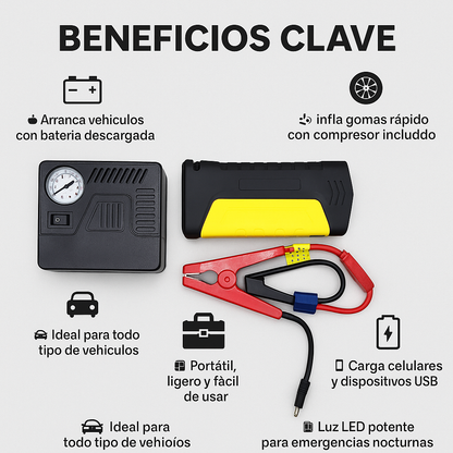 JUMPER DE VEHICULO TM15 + BOMBA DE AIRE KIT TODO EN UNO AutoRescue Pro