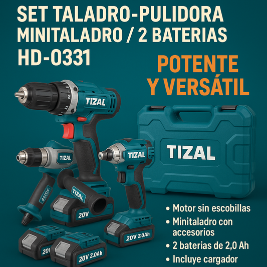 SET TALADRO-PULIDORA - MINITALADRO / 2 BATERIAS HD-0331